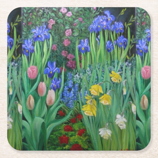 Floral and garden design villas square paper coaster (Front)
