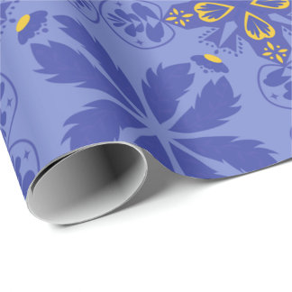 floral and geometric pattern in gold and blue  wrapping paper