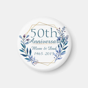 Floral and Gold 50th Wedding Anniversary Magnet