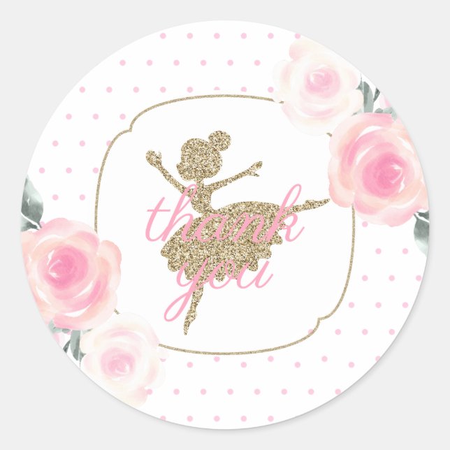 Floral and Gold Ballerina thank you favour Classic Round Sticker (Front)