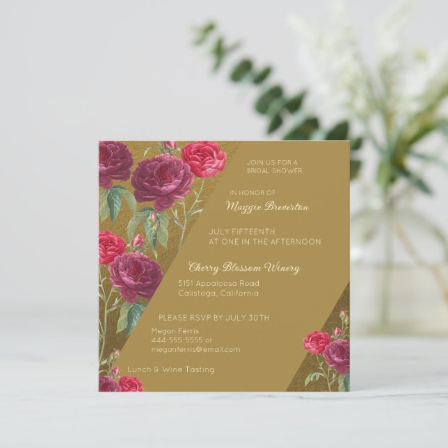 Floral and Gold Bridal Shower Invitation (Standing Front)