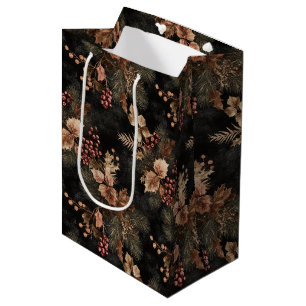  Floral and Gold Coloured Leaves Medium Gift Bag