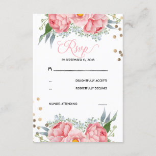 Floral and Gold Dots Wedding RSVP Card