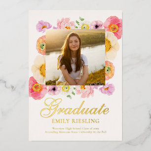 Floral and Gold Foil Graduation Announcement