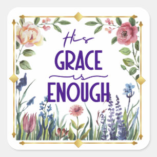 Floral and Gold Grace Square Sticker