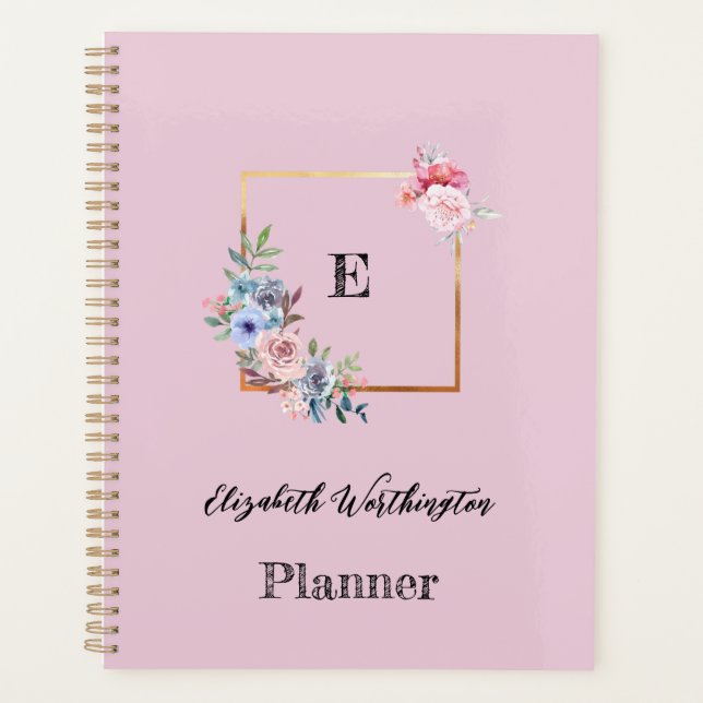 Floral and greenery geometric design watercolor  planner (Front)