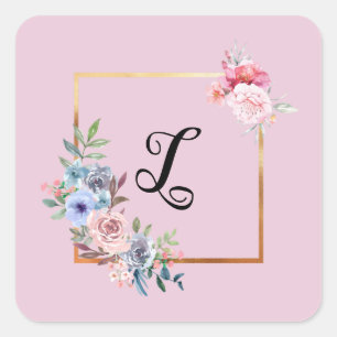 Floral and greenery geometric design watercolor  square sticker