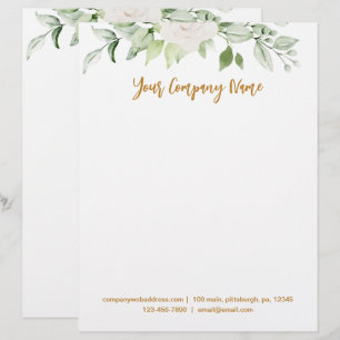 Floral and Greenery Gold Script Custom Letterhead