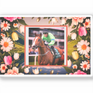 Floral And Horseback Rider Vinyl Sticker