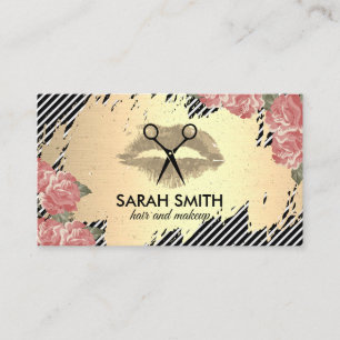Floral and Kiss / Gold Brushed / Hair Stylist Appointment Card