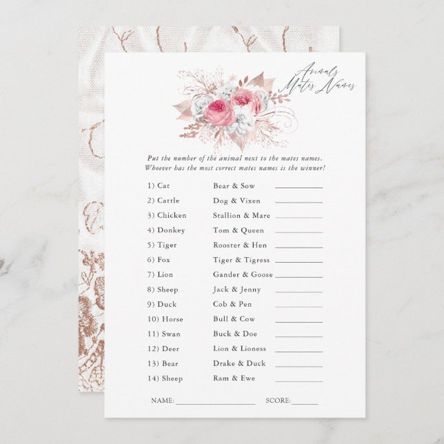 Floral and Lace Bridal Shower Game Invitation (Front/Back)