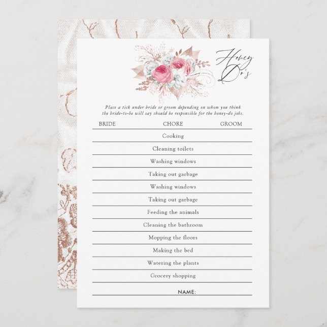 Floral and Lace Bridal Shower Game Invitation (Front/Back)