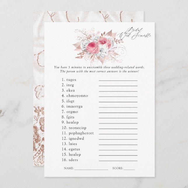 Floral and Lace Bridal Shower Game Invitation (Front/Back)