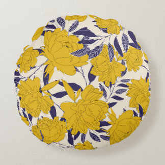 floral and leaf seamless pattern round cushion