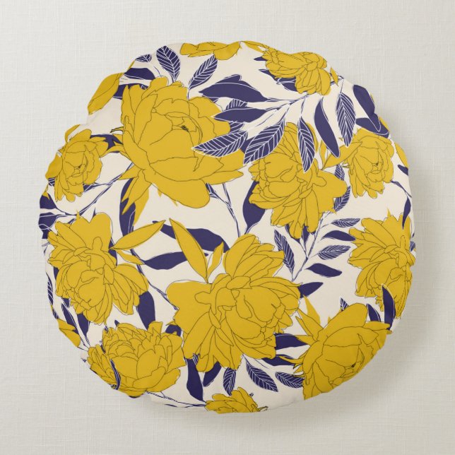 floral and leaf seamless pattern round cushion (Front)