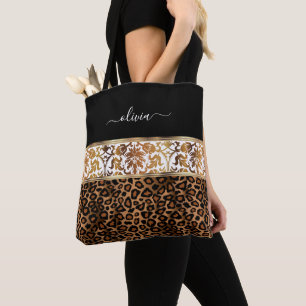 Floral and Leopard Pattern Tote Bag