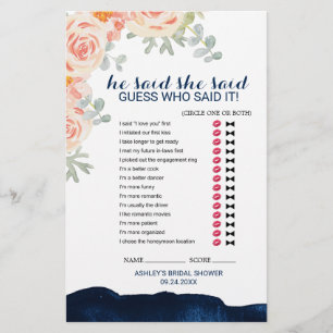 Floral and Navy Watercolor He Said She Said Game