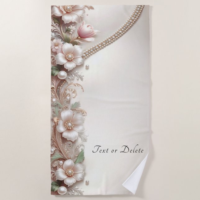 Floral and Pearl Embellishments Beach Towel (Front)