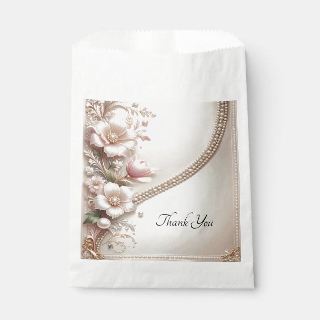 Floral and Pearl Embellishments Favor Bag (Front)