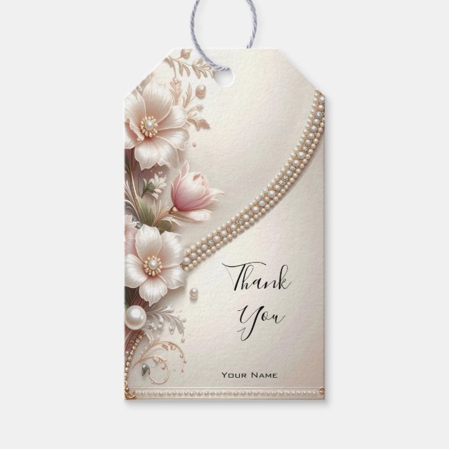 Floral and Pearl Embellishments Gift Tag (Front)