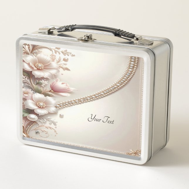 Floral and Pearl Embellishments Lunch box (Front)