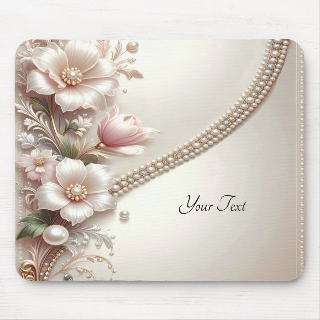 Floral and Pearl Embellishments Mousepad (Front)