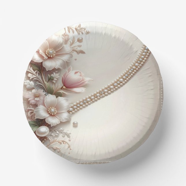 Floral and Pearl Embellishments Paper Plate (Front)