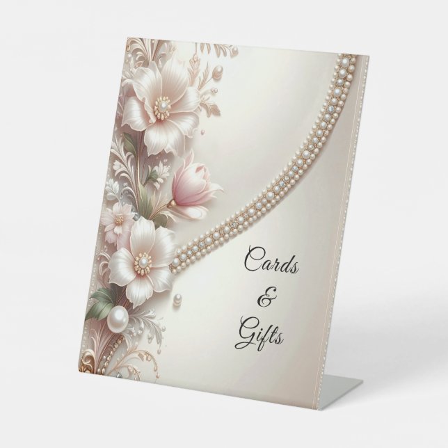 Floral and Pearl Embellishments Tabletop Signs (Front)