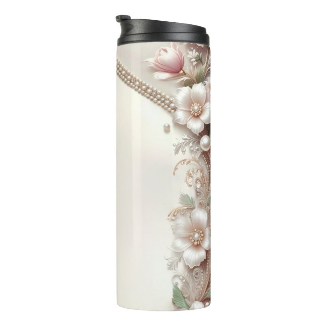 Floral and Pearl Embellishments Thermal Tumbler (Rotated Right)