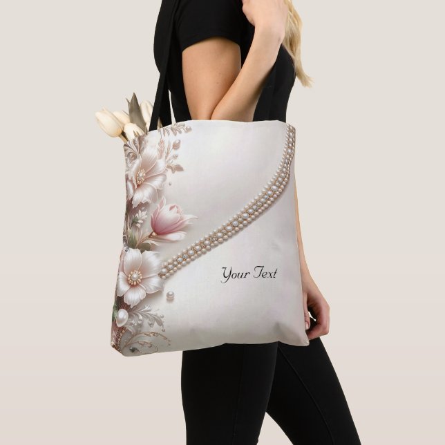 Floral and Pearl Embellishments Tote Bag (Close Up)