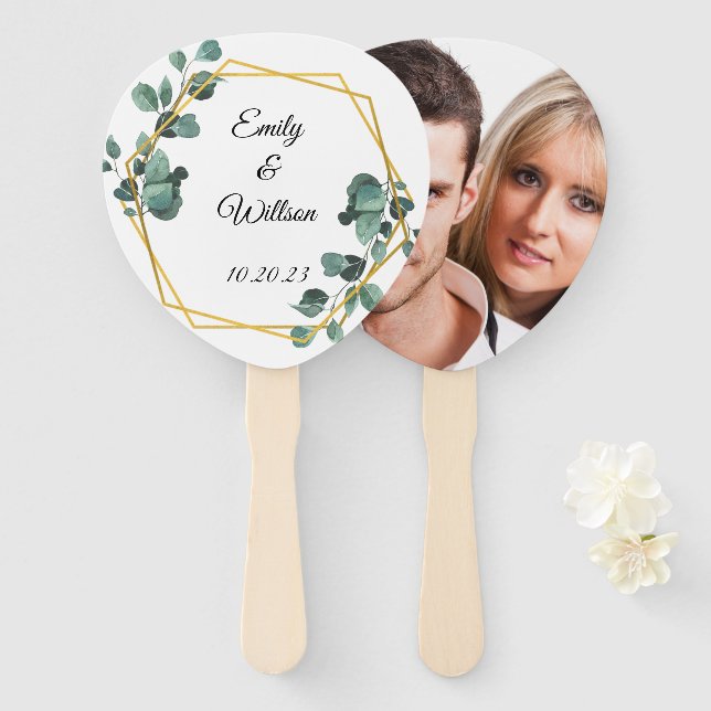 Floral and Photo Wedding Hand Fan (Front and Back)