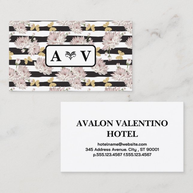 Floral and Striped Pattern | Butterflies Business Card (Front/Back)