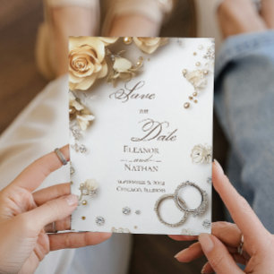 Floral and Two wedding rings sophisticated Invitation