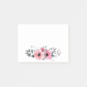Floral Anemone Watercolor Pink & Grey Flowers Post-it Notes