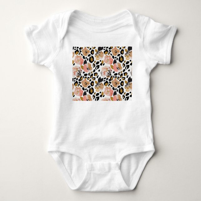 Floral, animal print, seamless pattern. baby bodysuit (Front)