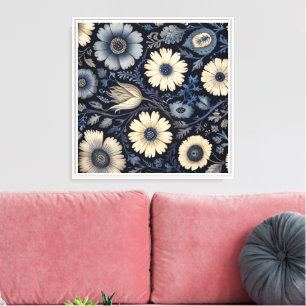 Floral Animation   Indigo & Grey Watercolor Design Canvas Print