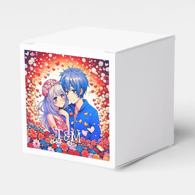 Floral Anime Themed Personalised Wedding Favour Box (Front Side)