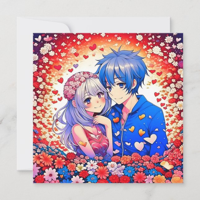 Floral Anime Themed Wedding Invitation (Front)