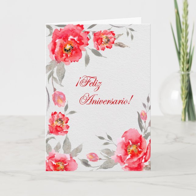 Floral Aniversario en Español  ¡Feliz Aniversario! Card (Front)
