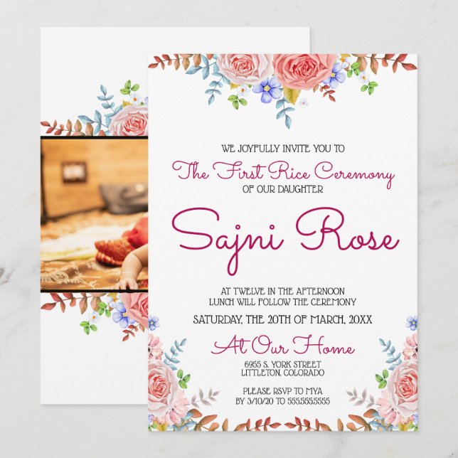 Floral Annaprashan Invitation (Front/Back)