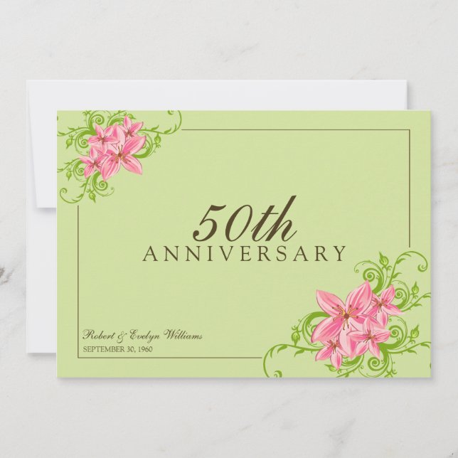 Floral Anniversary Party Custom Invitation (sage) (Front)