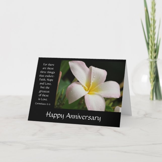Floral Anniversary Plumeria w/ verse about love Card (Front)