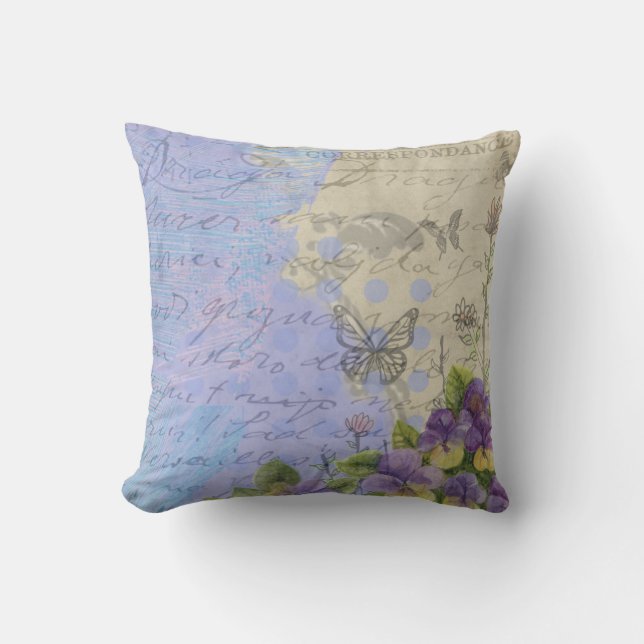 Floral & Antique Script Carte Postale Design Cushion (Front)