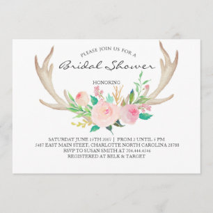 Floral antler boho Shower Invitation