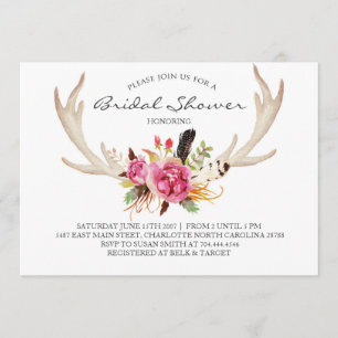 Floral antler boho Shower Invitation