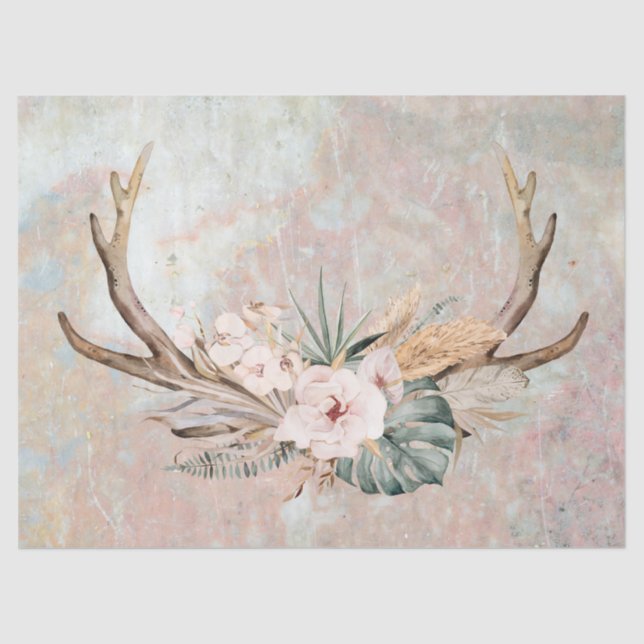 Floral Antler Decoupage Tissue Paper (Front)