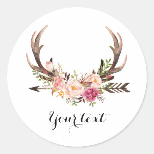 Floral Antler sticker with custom text