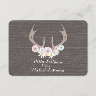 Floral Antlers + Barn Wood Wedding RSVP Card