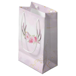 Floral Antlers Blush Pink & Gold Girl's Birthday Small Gift Bag