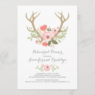 Floral Antlers Boho Rehearsal Dinner Invitation